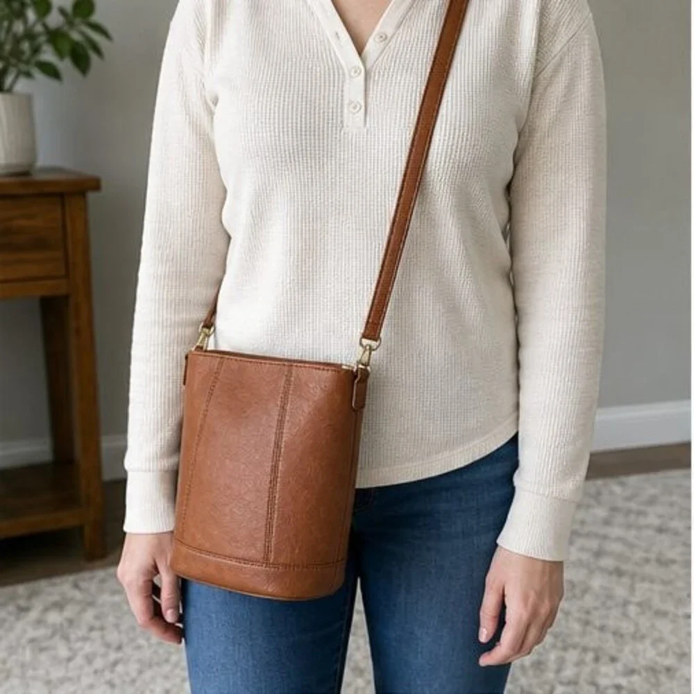 Tan Pebbled Crossbody Bag